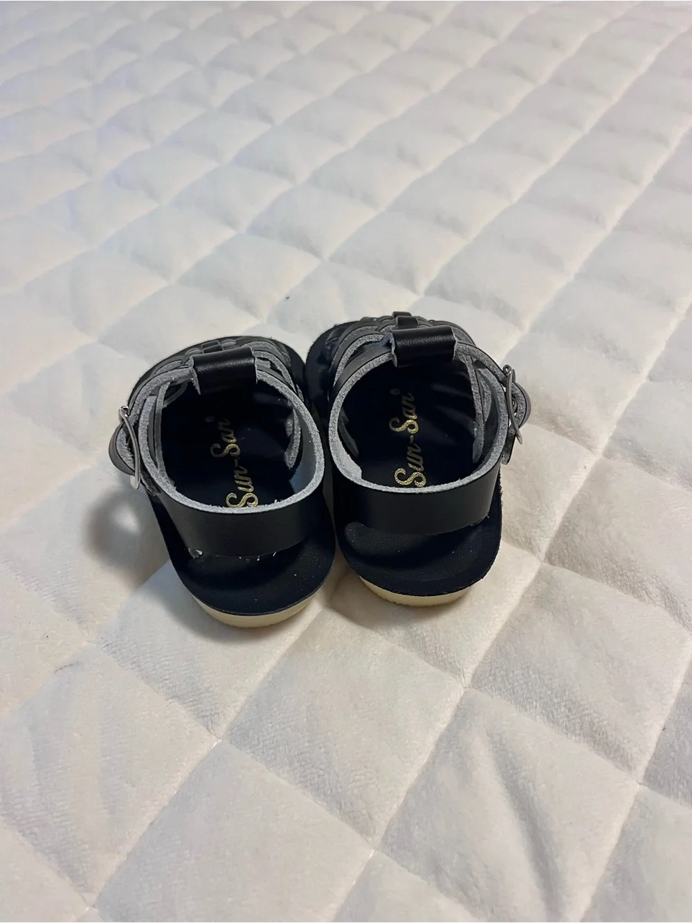 NWOT Sun San Black Leather Fisherman Sandals Baby Size 0